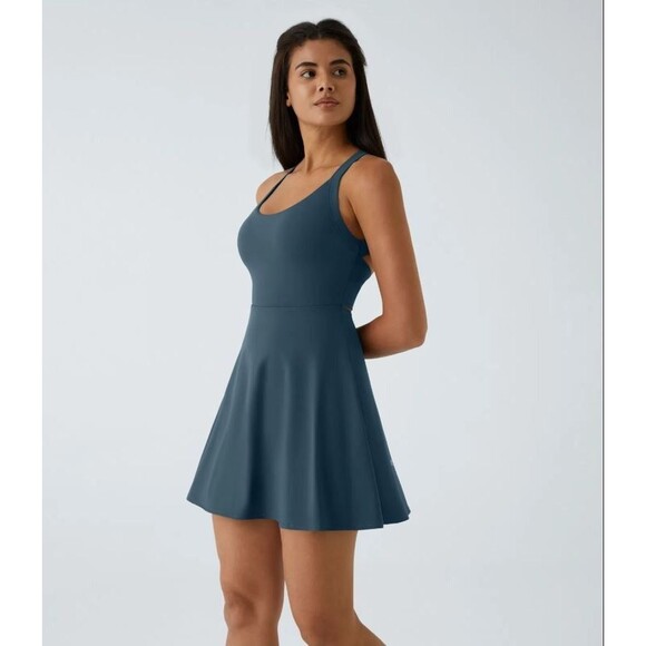 Halara Backless Twisted Active Dress Easy Peezy Majolica Blue XL Longer Length - Picture 3 of 10